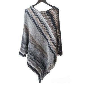 YOUJIA LIGHTWEIGHT ZIG-ZAG KNIT PONCHO - SIZE OSFM